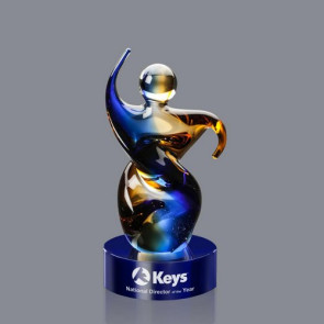 Genesis Figurine Art Glass Award on Blue Glass Base - 8 in tall