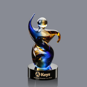 Genesis Figurine Art Glass Award on Black Glass Base - 8 in tall