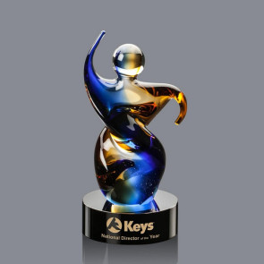 Genesis Figurine Art Glass Award on Black Glass Base - 9.5 in tall