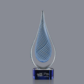 Beasley Art Glass Award on Blue Base 13.5 in Tall