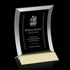 Dominga Award Curved bevelled Jade Crystal on Aluminum Base 5in x7in