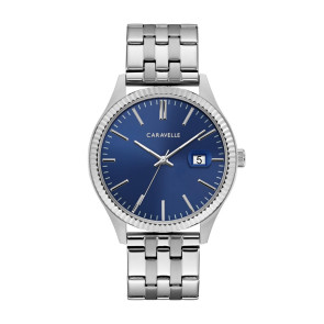Caravelle Mens Bracelet Dress Watch Blue Dial with Date Marker
