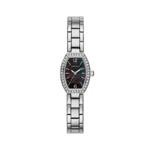 Caravelle Ladies Crystal Accent Watch with Tonneau Black Mother-of-Pearl Dial