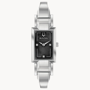 Bulova Watches Bulova Ladies' Silver Tone Tank Cuff Watch with Diamond Accent and Black Mother of Pearl Dial