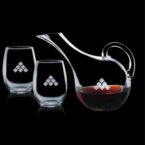 Medford Carafe and 2 Stemless Wine Glasses Engraved