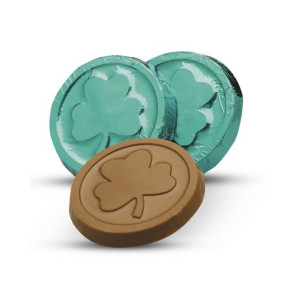 Milk Chocolate Shamrock Coins in Green Foil Stock - CASE PRICE