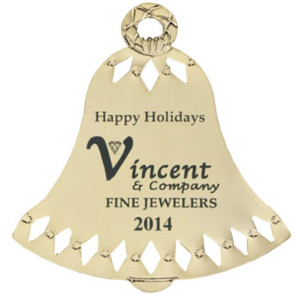 Gold Bell Christmas Ornament with Diamond Trim Cut-outs