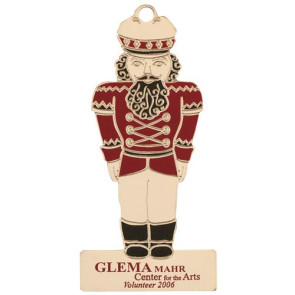 Nutcracker Gold Tone Holiday Ornament with Color Accents