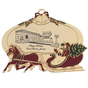 Gold Horse & Sleigh Holiday Ornament with Colored Accents
