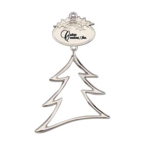 Christmas Tree Cast Silver Holiday Ornament with Custom Decoration