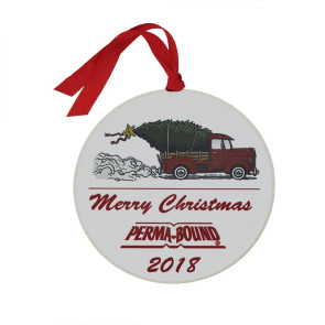 Round Brass Ornament with Full Color Truck with A Tree