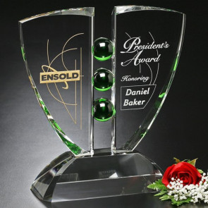 Pinion Optical Crystal and Emerald Glass Award 12 in.