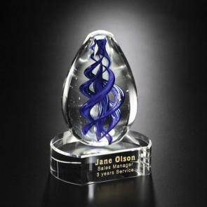 Blue Swirl on Clear Base Art Glass Award 5 in.