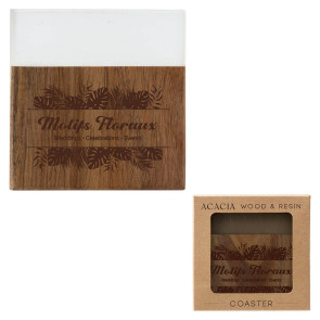 Acacia Wood and Frosted Resin Coaster - Customizable