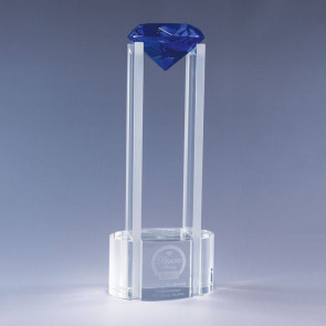 Sky Diamond Optic Crystal Award - Blue Optic Glass Diamond