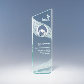 Perspective Jade Crystal Award with Etched Globe - LG