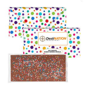 3.5 oz Executive Custom Chocolate Bar with Rainbow Nonpareils