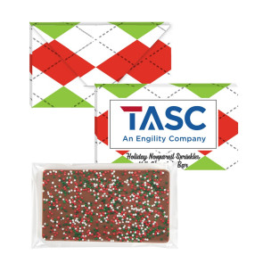 1 oz Executive Custom Chocolate Bar with Holiday Nonpareil