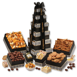 Flavorful Delights Gold Black and White Gift Tower