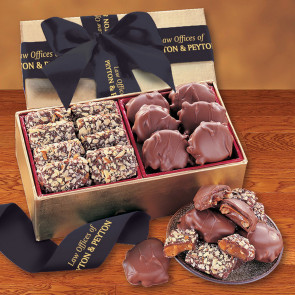 Toffee and Turtles in Gold Gift Box with Ribbon Imprint