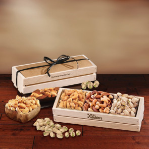 Crunchy Favorites in Wooden Crate - Cashews, Mixed Nuts, Pistachios
