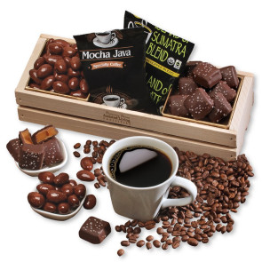 Chocolate and Coffee in wood Crate with Firebrand