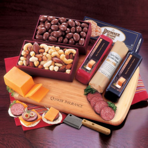 Party Starter - Cheese, Nuts, Sausage with Bamboo Board