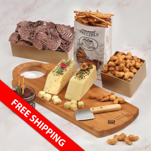 Shelf Stable Gold Star Charcuterie Assortment with bamboo board