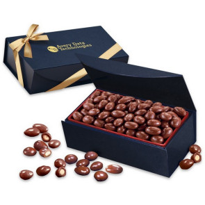 Chocolate Covered Almonds in Navy Magnetic Closure Box