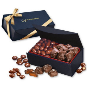 Chocolate Almonds and Sea Salt Caramels in Navy Magnetic Box