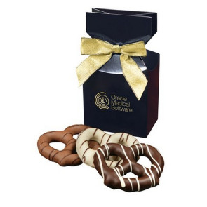 Chocolate Covered Pretzels in Navy Gift Box with Foil Stamp Imprint