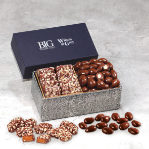 Chocolate Almonds & Toffee in Navy & Silver Gift Box