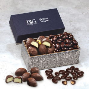 Dark Chocolate Almonds & Lemon Creams in Navy & Silver Gift Box