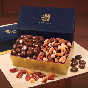 Chocolate Almonds and Deluxe Mixed Nuts in Navy and Gold Gift Box