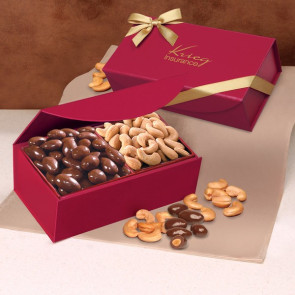 Chocolate Almonds and Cashews in Scarlet Magnetic Closure Box