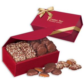 English Butter Toffee and Pecan Turtles in Red Magnetic Closure Box