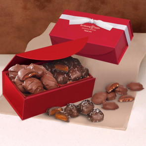 Chocolate Sea Salt Caramels and Pecan Turtles in Red Magnetic Gift Box