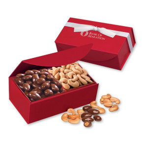 Chocolate Almonds and Cashews in Red Magnetic Closure Box