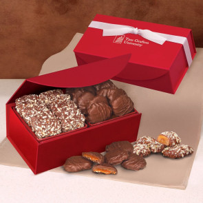 English Butter Toffee and Pecan Turtles in Red Magnetic Closure Box