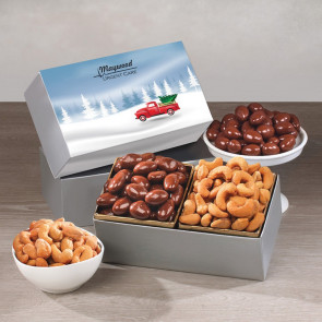 Chocolate Covered Almonds & Fancy Cashews in Red Truck Gift Box