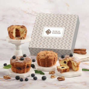 Sweet Starters 4 Single Serve Coffee Cakes in Navy & Gold Sleeve
