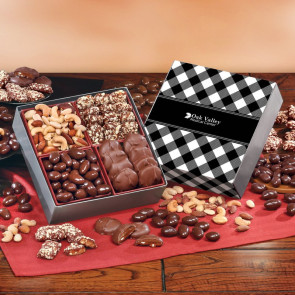 Gourmet Holiday Food Gift Box with Black Plaid Sleeve