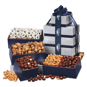 Silver and Navy Gift Tower of Treats