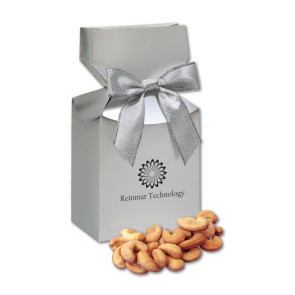 Fancy Cashews in Silver Gift Box with Foil-Stamped Imprint