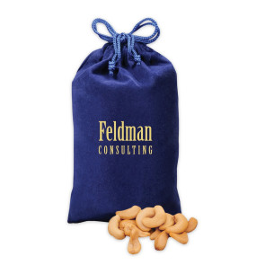Fancy Cashews in Blue Velour Gift Bag