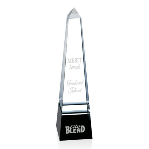Groove Obelisk Optical Crystal Award - Black Base