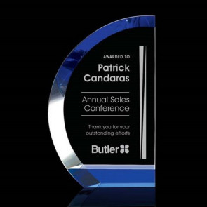 Mellville Award - Optical Crystal with Blue Optical Crystal Base 9 in