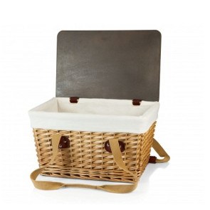 Canasta Wicker Basket, (Natural Willow with Brown Lid & Tan Lin