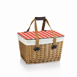 Canasta Wicker Basket, (Natural Willow with Red Check Lid & Tan