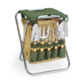 Gardener Folding Seat with Tools, (Olive Green & Tan)